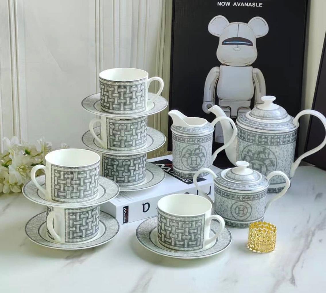 Hermes Tea set for six people, gray. - Hermes Cups | Aleppo Gift UAE